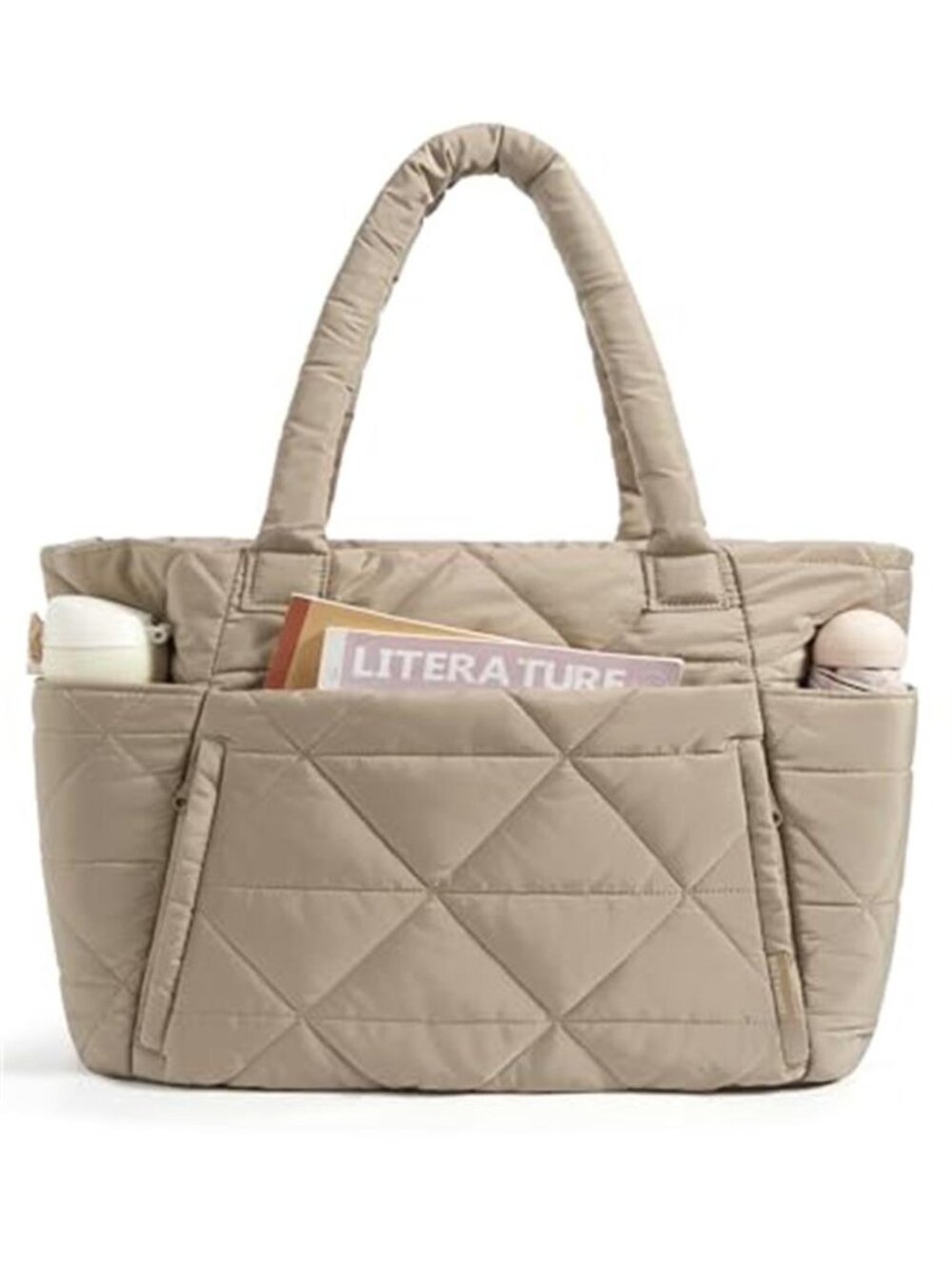 BAGSMART Puffer Tote Bag for Women, Quilted Work Bag with Zipper, Shoulder Bag